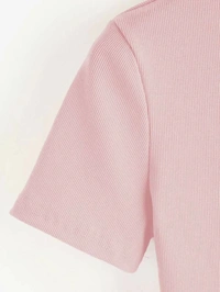 Ribbed High Neck Cropped Tee - cotton, M (Bust Size: 36 in) 