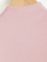 Ribbed High Neck Cropped Tee - cotton, L (Bust Size: 38 in) 
