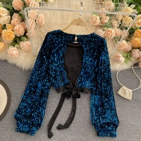 O Neck Chic Sequins Blouse - velvet, XL (Bust Size: 42 in, Length Size: 14 in) 
