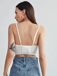 Ruched Bust Satin Crop Cami Top - satin, M (Bust Size: 38 in) 