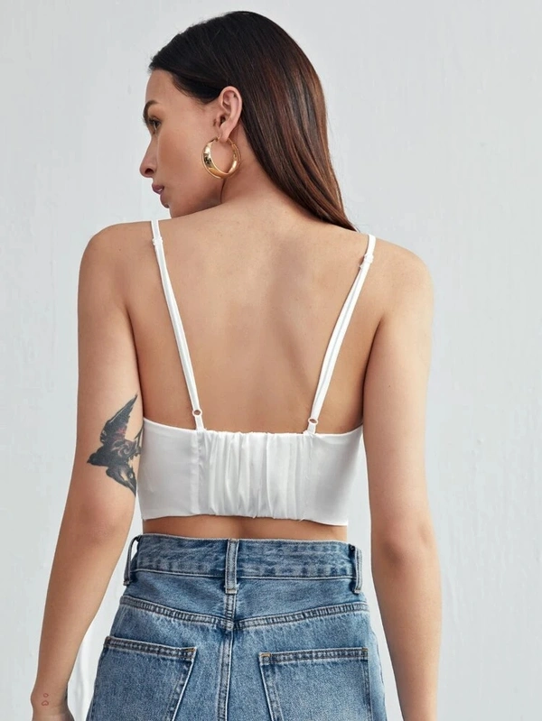 Ruched Bust Satin Crop Cami Top - satin, M (Bust Size: 38 in) 