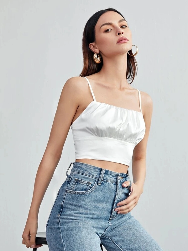 Ruched Bust Satin Crop Cami Top - satin, XL (Bust Size: 42 in) 