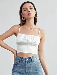 Ruched Bust Satin Crop Cami Top - satin, XL (Bust Size: 42 in) 