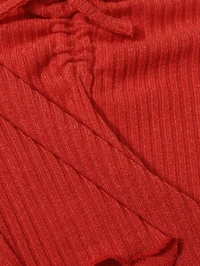 Drawstring Front Lettuce Edge Rib-Knit Tee - lycra, L (Bust Size: 16 in, Length Size: 18 in) 