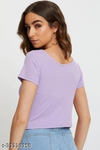 Scoop Neck Rib-Knit Tee - lycra, S (Bust Size: 15 in, Length Size: 18 in) 