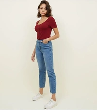 Scoop Neck Rib-Knit Tee - lycra, XS (Bust Size: 14 in, Length Size: 17 in) 