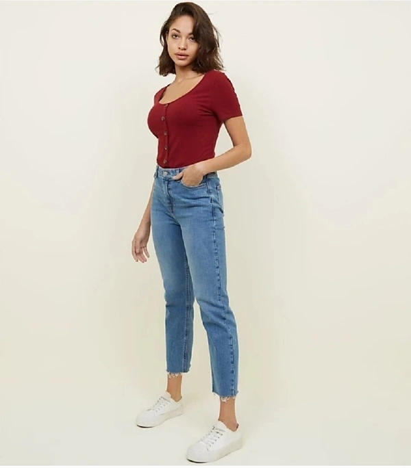 Scoop Neck Rib-Knit Tee - lycra, XS (Bust Size: 14 in, Length Size: 17 in) 