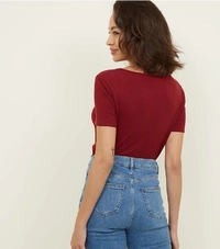 Scoop Neck Rib-Knit Tee - lycra, XS (Bust Size: 14 in, Length Size: 17 in) 