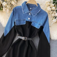 Denim Patchwork Dress - denim, Medium (M) : 34 & 36 Bust, Length 35 