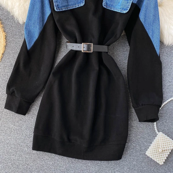 Denim Patchwork Dress - denim, Medium (M) : 34 & 36 Bust, Length 35 