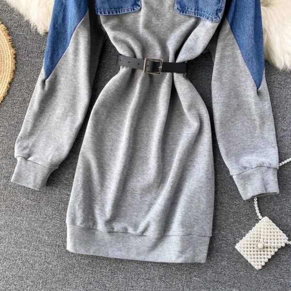 Denim Patchwork Dress - denim, Large (L) : 38 & 40 Bust, Length 36 