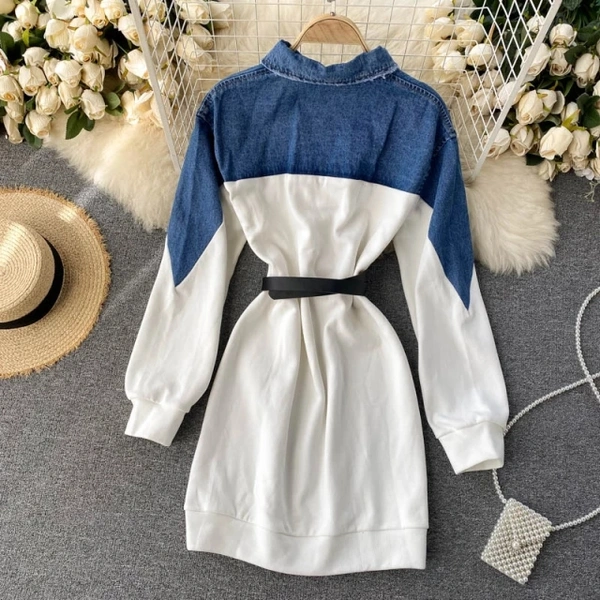 Denim Patchwork Dress - denim, Large (L) : 38 & 40 Bust, Length 36 