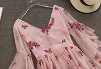 Flare Pink embroidered Dress - Georgette, S (Bust Size: 32 in, Length Size: 36 in) 