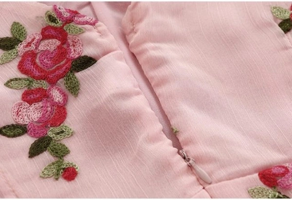 Flare Pink embroidered Dress - Georgette, M (Bust Size: 34 in, Length Size: 36 in) 