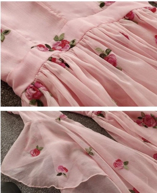 Flare Pink embroidered Dress - Georgette, M (Bust Size: 34 in, Length Size: 36 in) 