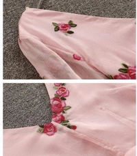 Flare Pink embroidered Dress - Georgette, XL (Bust Size: 38 in, Length Size: 36 in) 