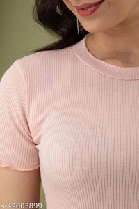 Ribbed Knit Tee - cotton linen, S (Bust Size: 34 in) 