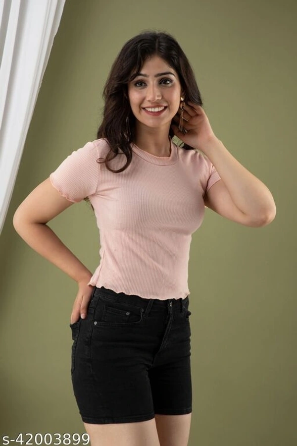 Ribbed Knit Tee - cotton linen, M (Bust Size: 36 in) 