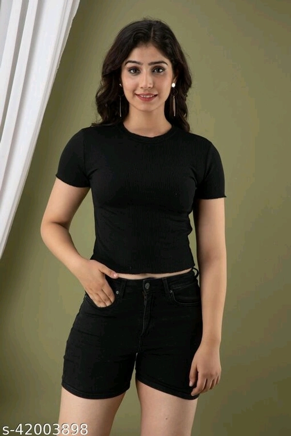 Ribbed Knit Tee - cotton linen, S (Bust Size: 34 in) 
