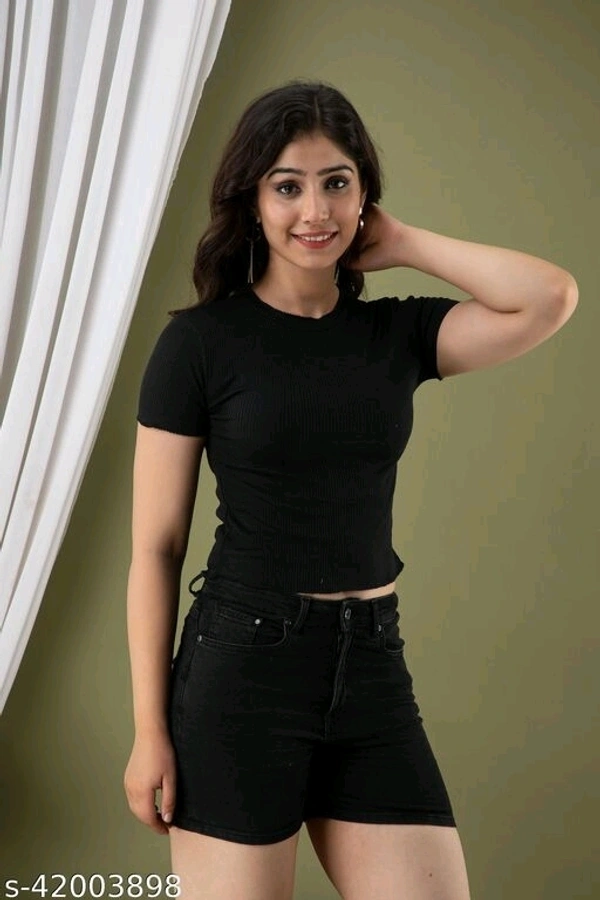Ribbed Knit Tee - cotton linen, S (Bust Size: 34 in) 