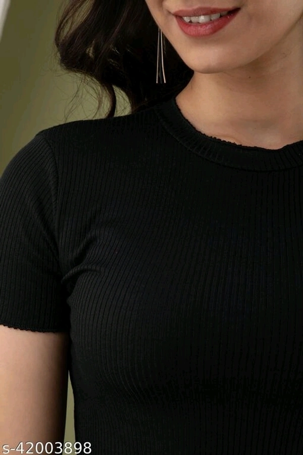 Ribbed Knit Tee - cotton linen, M (Bust Size: 36 in) 