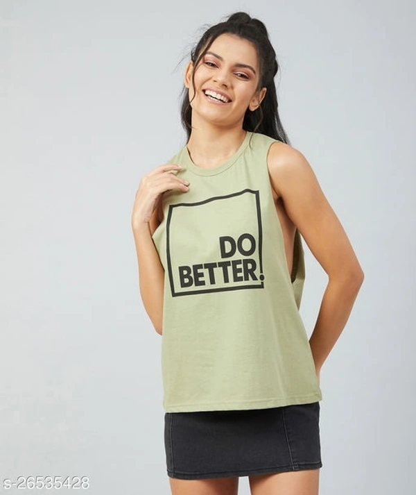 Olive Green Big Armhole Round Neck T-shirt - cotton, S (Bust Size: 36 in) 