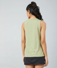 Olive Green Big Armhole Round Neck T-shirt - cotton, S (Bust Size: 36 in) 