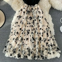 Criss Cross Neck Floral Gauze Dress - Lycra, M (Bust Size: 38 in, Length Size: 37 in) 