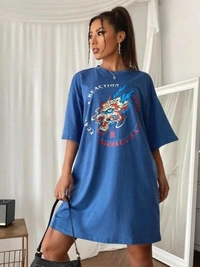 Graphic Oversized T Shirt  Dress - M, cotton blend