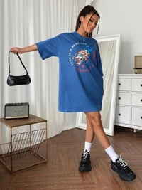 Graphic Oversized T Shirt  Dress - M, cotton blend