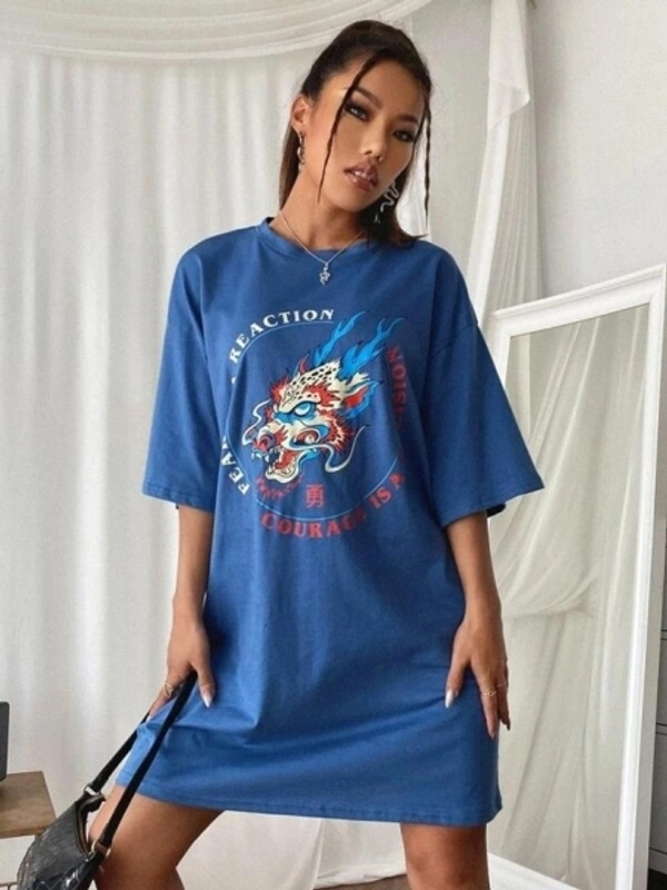 Graphic Oversized T Shirt  Dress - M, cotton blend