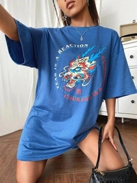 Graphic Oversized T Shirt  Dress - M, cotton blend