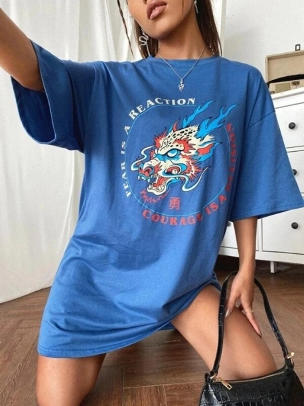 Graphic Oversized T Shirt  Dress - M, cotton blend