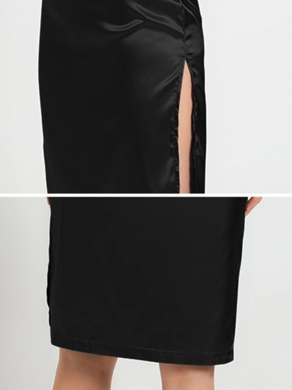 Slit Black Midi Dress - M, polyester