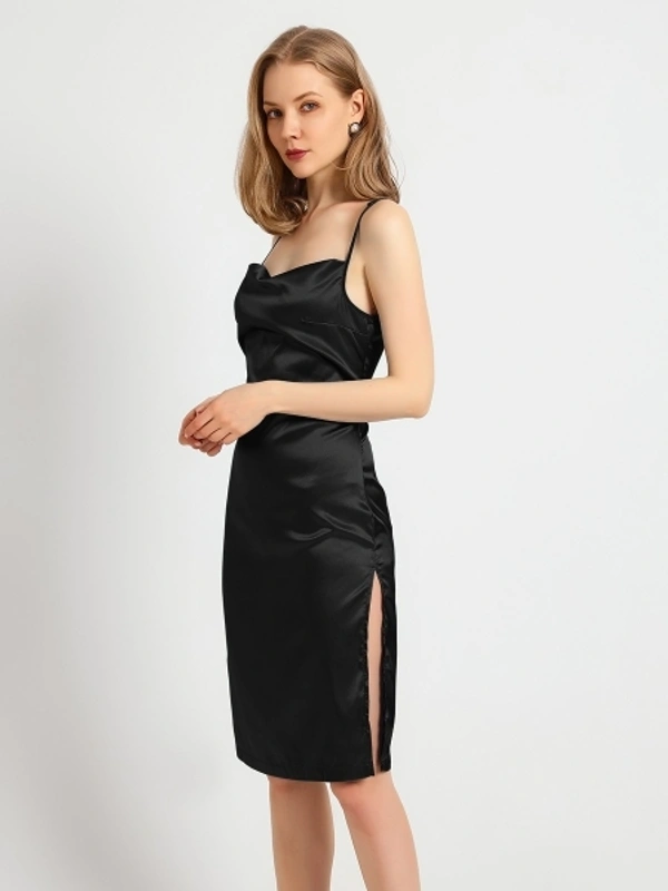 Slit Black Midi Dress - M, polyester