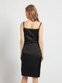 Slit Black Midi Dress - M, polyester
