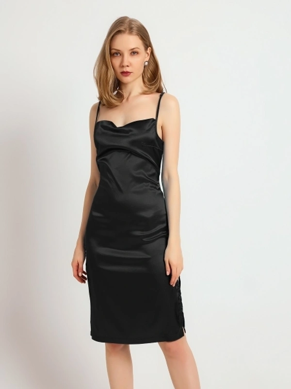 Slit Black Midi Dress - M, polyester