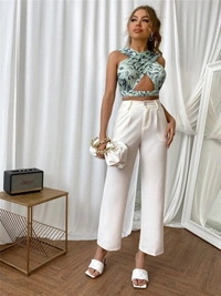 Y2k Crisscross Halter Neck Cutout Crop Top - M, cotton blend