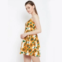 Sunflower Print Fit and Flare  Dress - M, Cotton