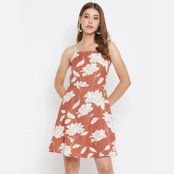 A-line Brown midi Dress - L, polyester