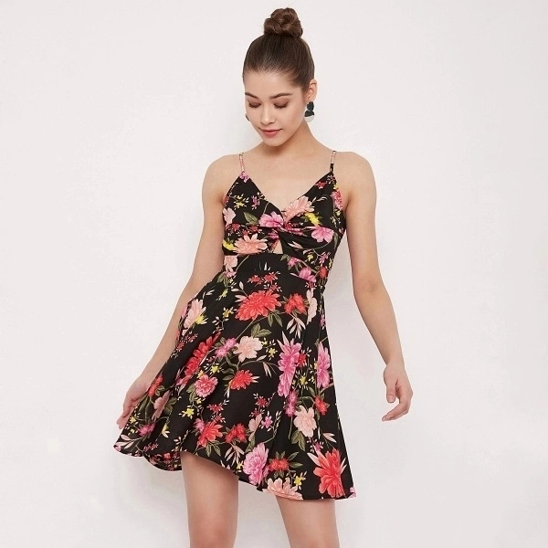 Floral Fit and Flare  Dress - S, polyester