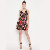 Floral Fit and Flare  Dress - S, polyester