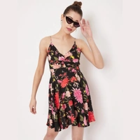 Floral Fit and Flare  Dress - S, polyester
