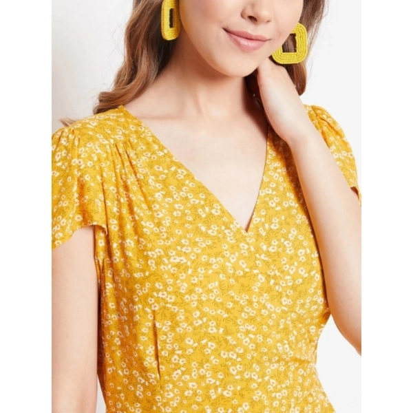 FLORAL Print Wrap Yellow Dress - S, polyester