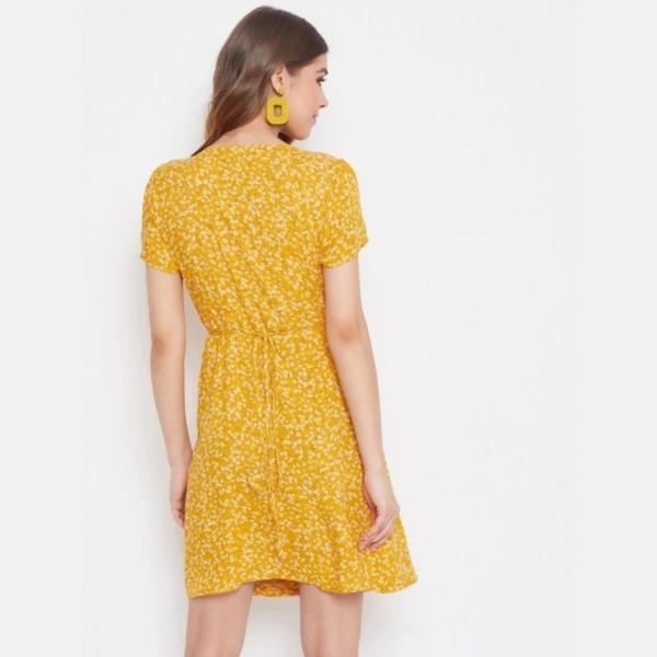 FLORAL Print Wrap Yellow Dress - XL, Polyester