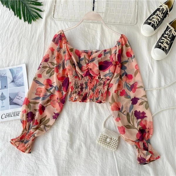 Ruched Front Shirred Blouse - poly crepe, XL (Bust Size: 42 in) 