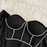 Off-Shoulder Rhinestone Long-Sleeve Blouse - XXS (Bust Size: 28 in, Length Size: 15 in) , cotton blend