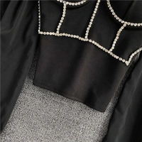 Off-Shoulder Rhinestone Long-Sleeve Blouse - XXS (Bust Size: 28 in, Length Size: 15 in) , cotton blend
