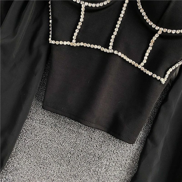 Off-Shoulder Rhinestone Long-Sleeve Blouse - XXS (Bust Size: 28 in, Length Size: 15 in) , cotton blend