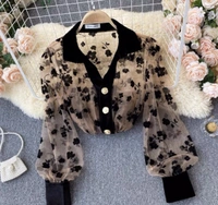 LAPEL Transparent FLOWER SHIRT TOP - M (Bust Size: 38 in, Length Size: 22 in) , net